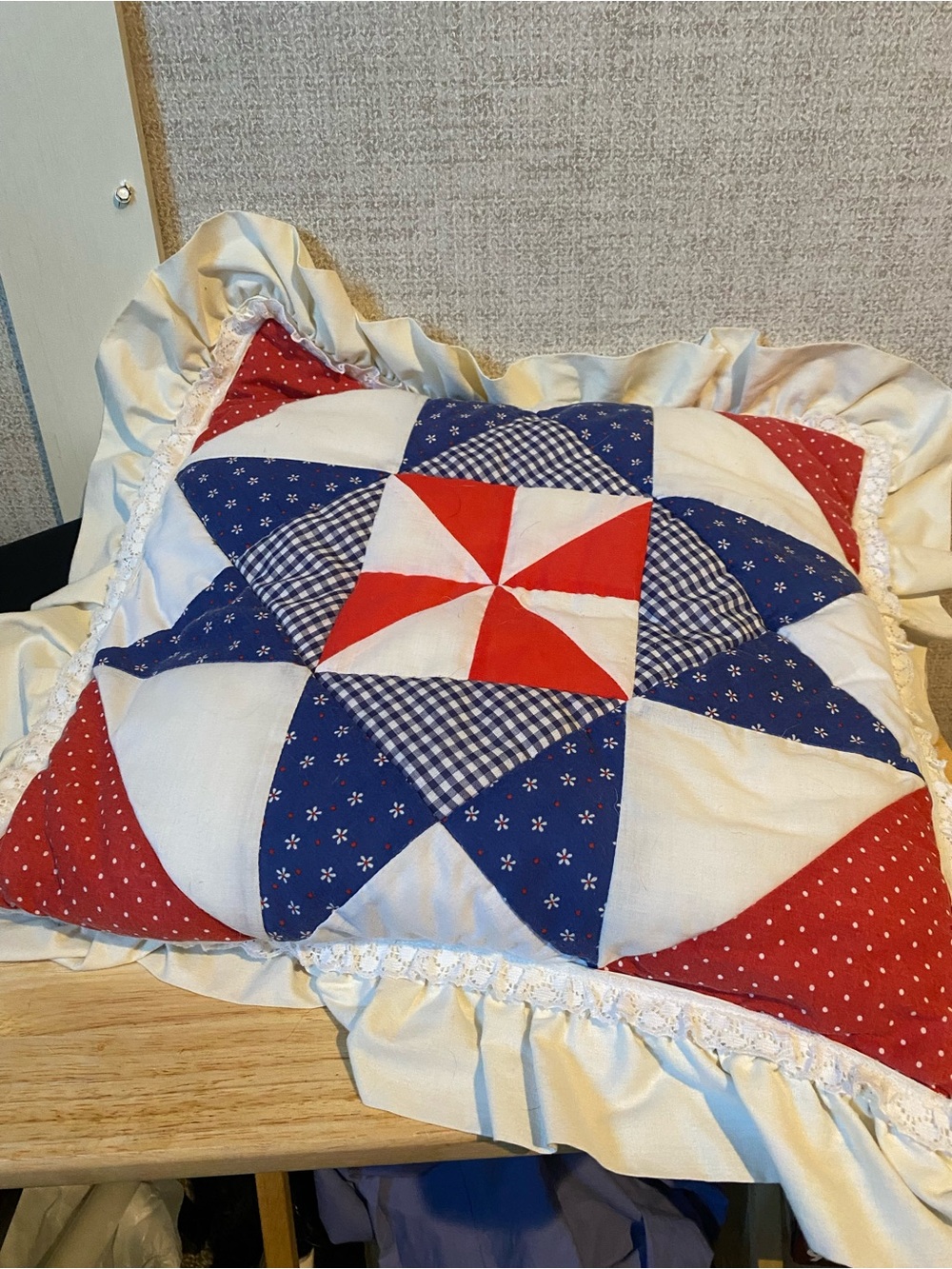 Source Unknown Patriotic Patchwork Star Pillow - Red, Blue & White